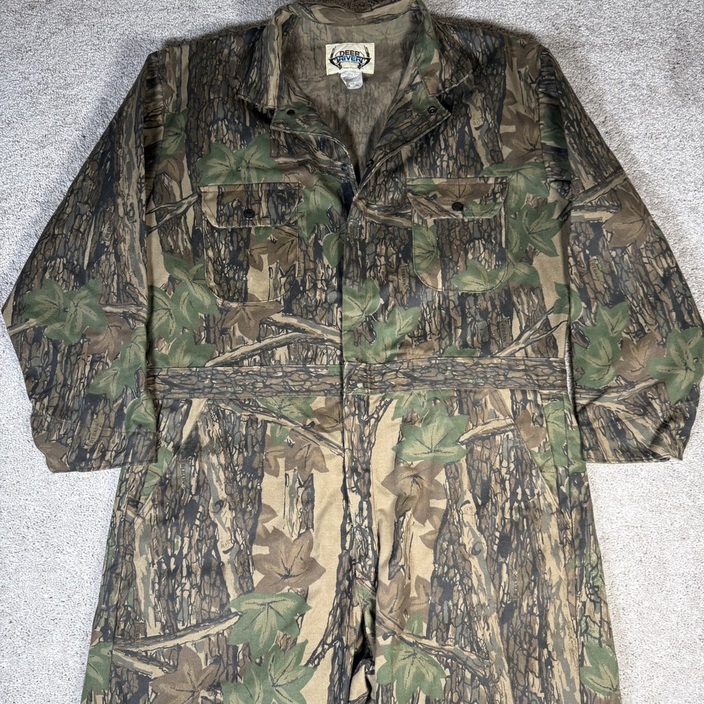 Vintage Deer River Coveralls Men's XL Camo TREBARK Hunting Outdoors USA 90s - Picture 2 of 15